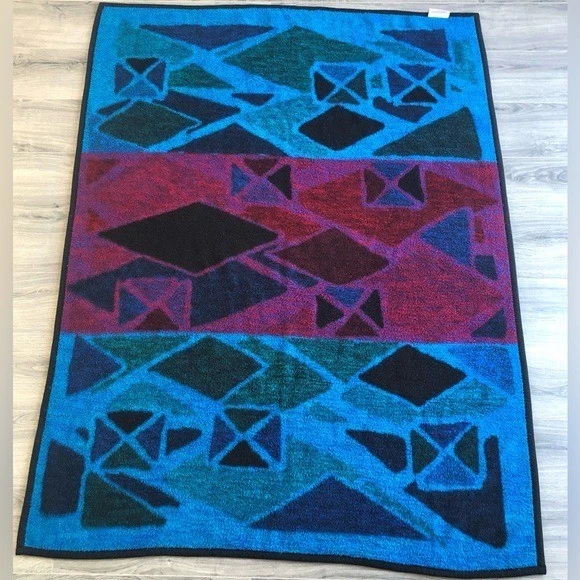 Biederlack Blanket Geometric Patterned in Black and Blue Colors Throw - Image 2 of 4