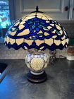 Gorgeous Tiffany Style- Stained Glass Lamp W/Pierced Porcelain base