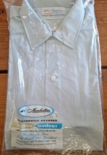 NOS M 15/ 15.5 Dura Bright Lt Blue Vtg 60s Manhattan KODEL P/P S/S Dress Shirt