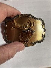 Vintage Western Belt Buckle Bugling Elk 3D Enamel On Brass 1978 Raintree