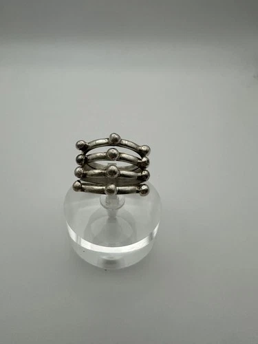 VTG Sterling Silver .925 Made in Mexico BOLD 5 BAND & BEAD SIZE 7, GRAMS 8.4