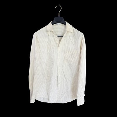 80's Giorgio Armani Mens Pinstripe Button Down Shirt Cream 15 32