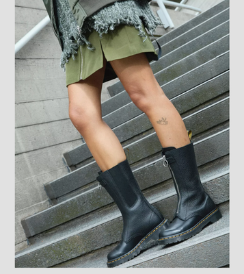 DR. MARTENS 1B99 FRONT ZIP MID CALF LEATHER BOOTS MSRP$270 Comfy