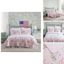 Laura Ashley Queen Quilt Set with Matching Shams - Veronica's Bouquet Pink