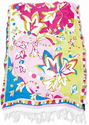 EMILIO PUCCI Floral Linen Scarf Shawl Pink Yellow Blue Italy 172x63cm