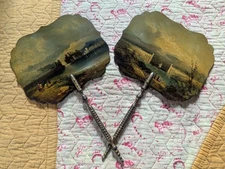A Pair of Mid 1800s Antique Papier Mache Hand Held Face Screens
