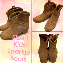 Dolly Kids US Size 1 Brown Faux Suede Ankle Boots Zip Studded Rhinestone Western