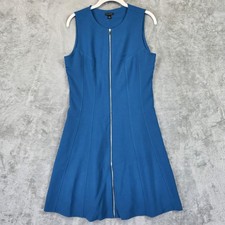 Ann Taylor Dress Womens 6 Blue Sleeveless Zip Front Fit Flare Stretch Career