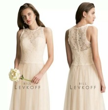 Bill Levkoff Bridesmaids Tulle Corded Beige Lace Dress Size 8-BRAND NEW