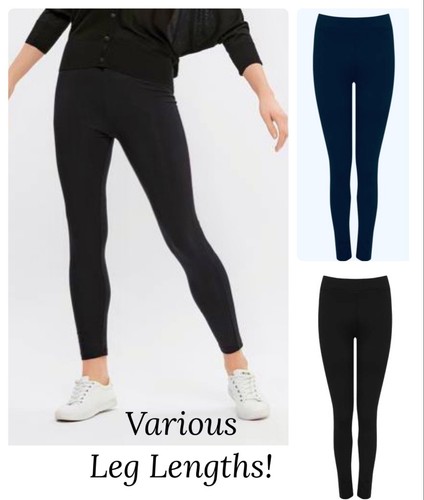 Ladies Black Leggings Ex M*S Navy Cotton Stretch Full Length High Waist  Bottoms | eBay