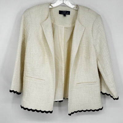 RSVP Talbots 14P Petite 14 White Black Textured Scalloped Blazer Jacket Career