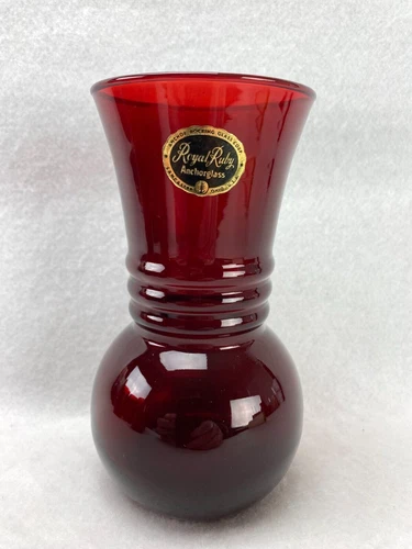 Vintage Anchor Hocking Royal Ruby Ball Bottom Flower Vase Original Sticker 6"