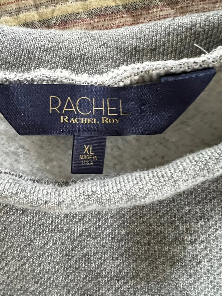 RACHEL Rachel Roy Knit Long Sleeve Gray w/Black Trim Sweater Sz XL Open On Back - Image 3 of 4