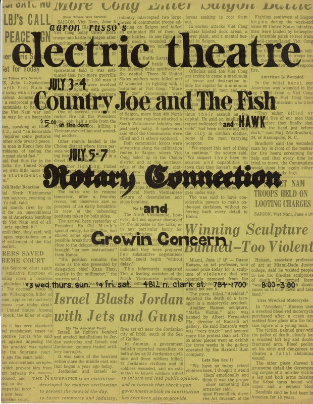 FILLMORE ERA Electric Theatre HANDBILL Country Joe & Fish  1968 Chicago 