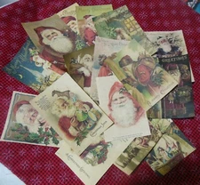 Set of 16 LARGE Primitive/Victorian/Vintage Santa labels postcard images-Set # 2