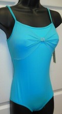 Body Wrappers GIRLS Camisole Leotard turquoise blue rhinestone detail 2432 mesh