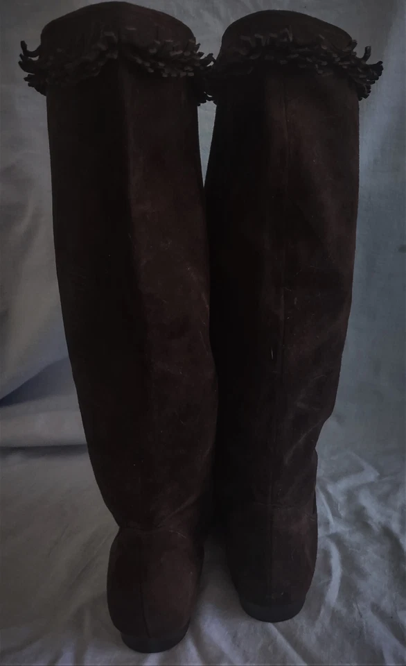 Calvin Klein Womens Mamosa Suede Fringe Boots Size 7 Tie String Top - Image 4 of 4