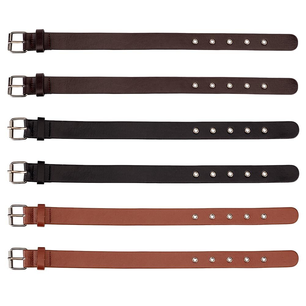 6Pcs Multi-Use PU Leather Stirrup Straps for Kilts in Black Coffee Brown