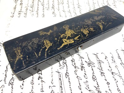 ANTIKE VINTAGE Lackdose orientalisch JAPANISCHE LACK JAGDSZENE schwarz BESSERT