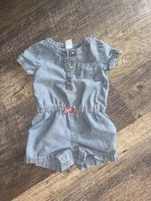 Vintage Carters Baby Girls 12 Mo Short Overalls Denim Blue Jean One Piece Outfit