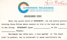 Necromancy 1972 Movie Press Release Orson Welles Photo Portrait Witching  *P6d