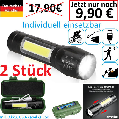 2x Mini LED Taschenlampe Aufladbar USB Super Hell Akku Seitenlicht SL303 Small