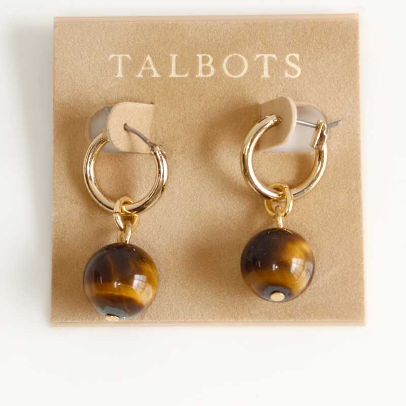 Talbots Tiger Eye Bead Hoop Earrings Minimalist Chic Everyday Jewelry for Women