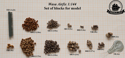 Airfix Revell Wasa 1:144 - set of CNC walnut wooden blocks + clamps of deadeyes