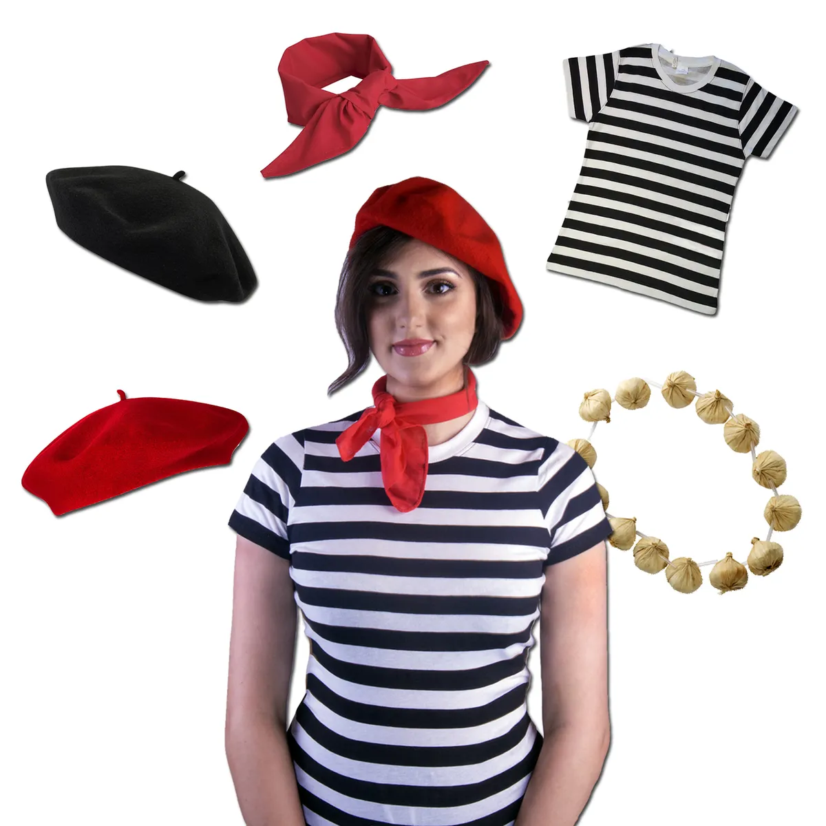 Classic French Women's Costume: Fancy Dress Accessories Scarf Beret Onions  Party