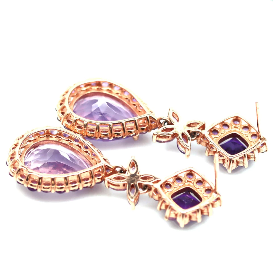 Драгоценный камень 12 x 16 мм. Серьги из стерлингового серебра 925 пробы с лавандовым кварцем и аметистом - Изображение 3 из 4