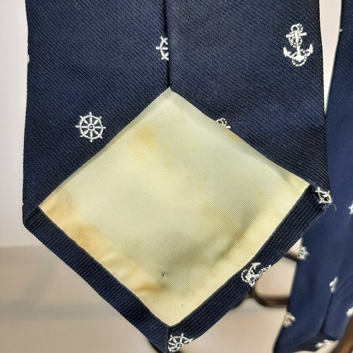 Neck Tie Nautical Anchor Wheel 55" Navy Blue White Halliford Ties Ltd England - Picture 8 of 10