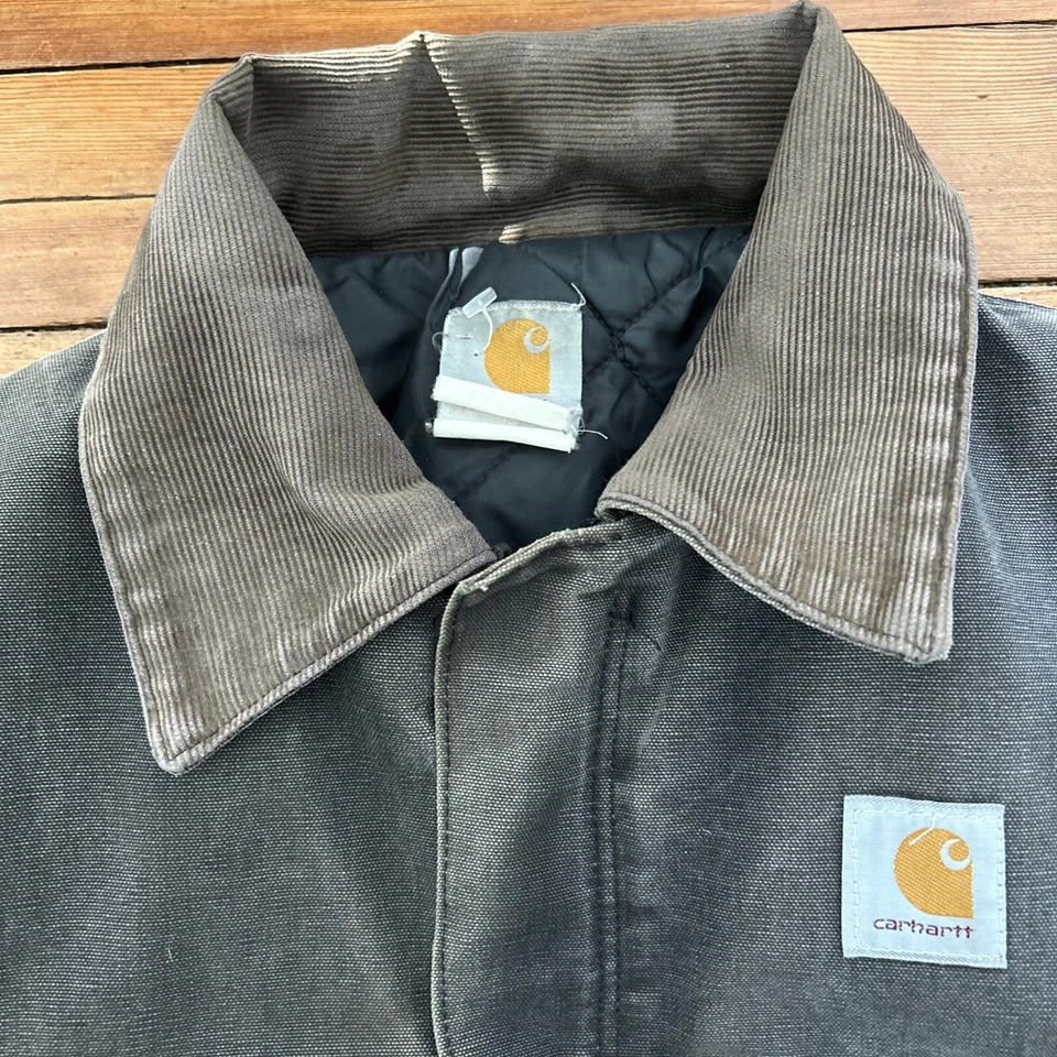复古 Carhartt 绗缝艺术夹克黑色男式 L Perfect Fade Distressed — 第 2/4 张图片