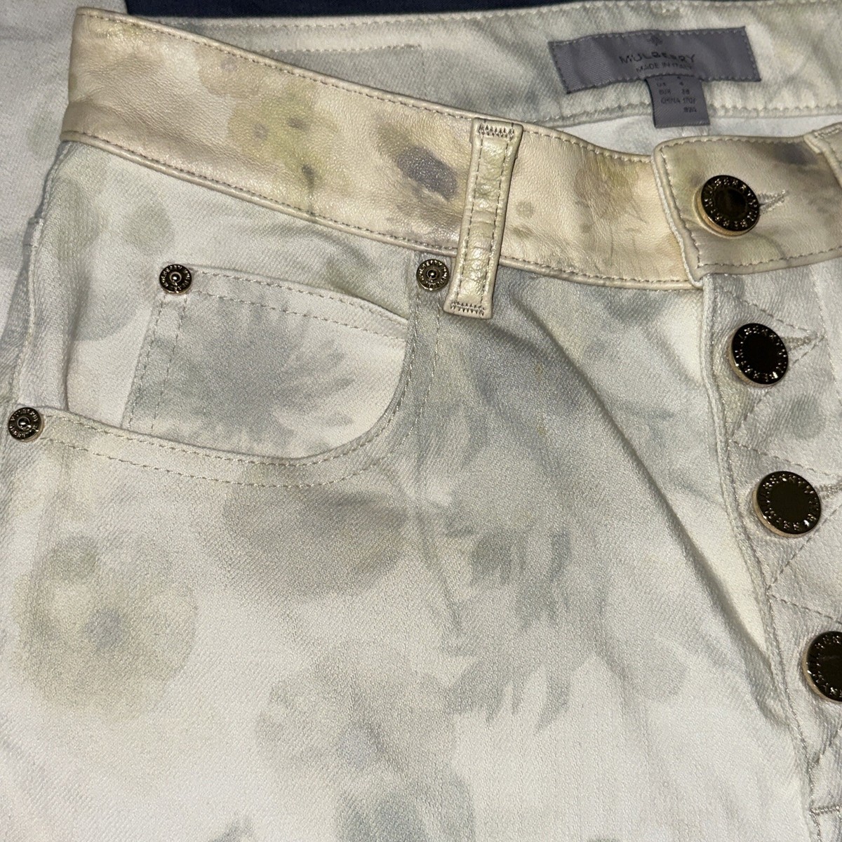 Mulberry Womens Jeans White Ghost Flowers Floral Size 8 View 5