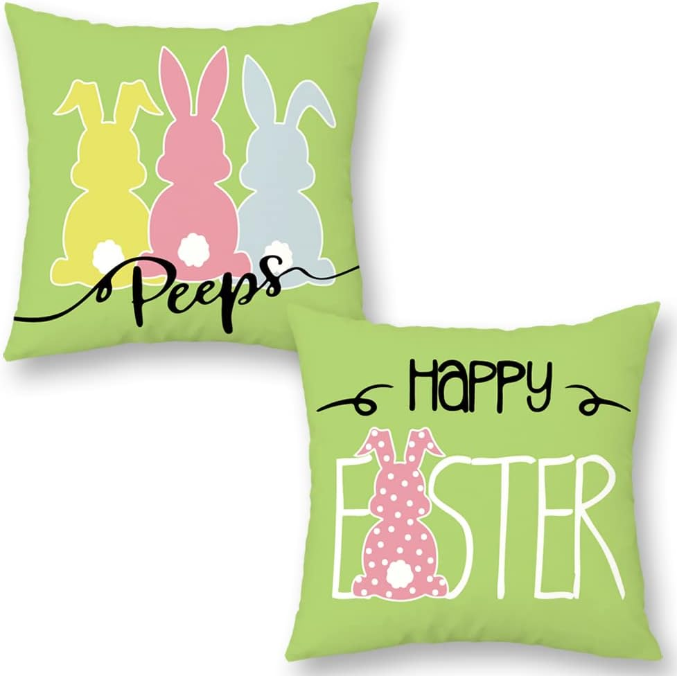 Happy Easter Bunny Pillow Covers 18x18 Set of 2 for Festive Decor