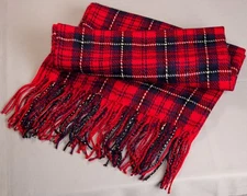 Plaid Cashmere Scarf Shawl Wrap - Red/Navy Blue - Unisex Soft - Size 24"W x 71"L