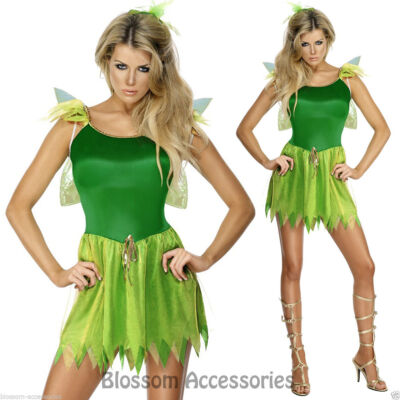 CL454 Woodland Green Fairy Womens Tinkerbell Pixie Fancy Dress Costume + Wing