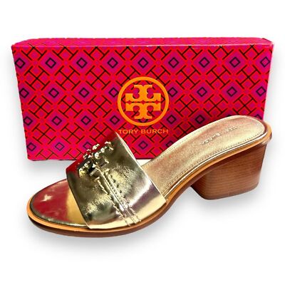 TORY BURCH 直営OUTLET Everly ブロック Heelサンダルヒール NEW Tory Burch Everly Sandals Block Heel Crinkle Metallic