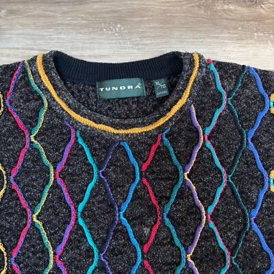 TUNDRA Design color knit 90’s～ Vintage Tundra Sweater Mens XL Biggie 3D Geometric 90s Knit | eBay