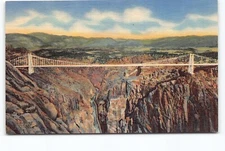 Panorama Royal Gorge & World Highest Bridge South Rim CO Linen Postcard Vtg