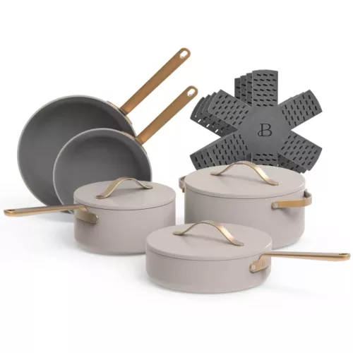 12Pc Ceramic Non-Stick Cookware Set, Porcini Taupe by Drew Barrymore