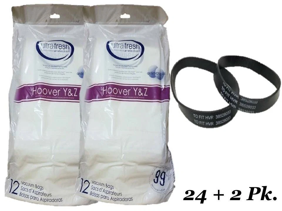 24 Bolsas Hoover Tipo Y Reemplaza Pieza #4010100Y más 2 Cinturones Pieza# 38528-033 Cinturones Foto 2 de 4