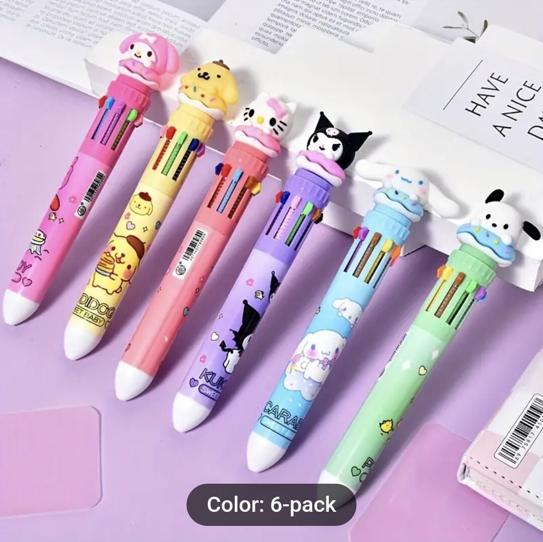 Sanrio Multicolor Pen Set 6pcs Ten Colors in One Retractable Sanrio Multicolor Pen Set 6pcs Ten Colors in One Retractable