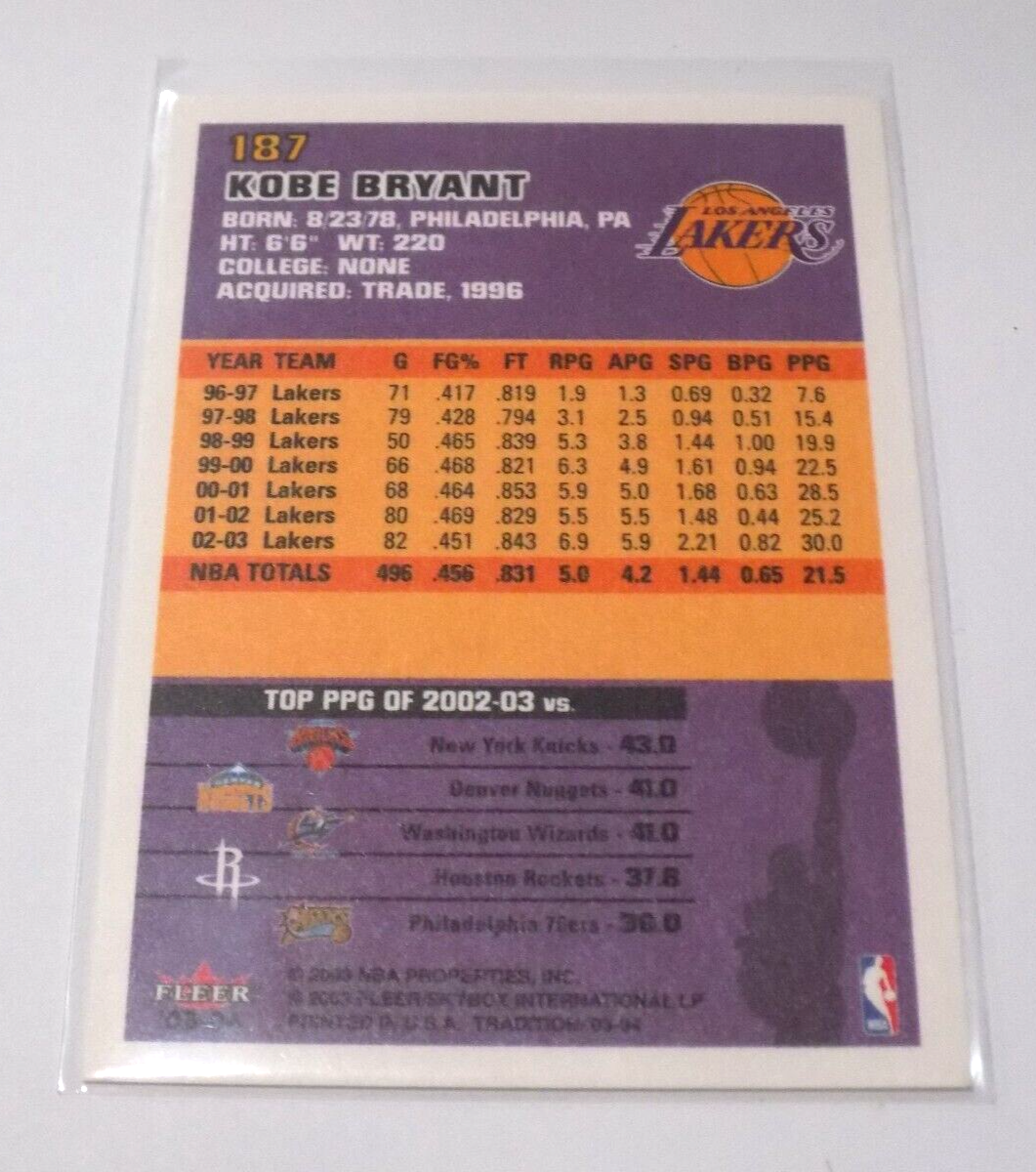 2003-04 Fleer Tradition Card #187 Kobe Bryant Lakers HOF | eBay