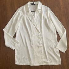 Pretty Little Thing Blazer Women 10 White Satin Longline Double Breasted Top PLT