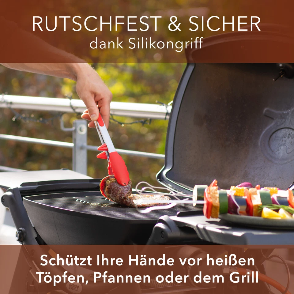 AVANA Kochzange & Grillzange Edelstahl Zange Silikon Küchenzange 2er Set - Rot - Bild 4 von 4