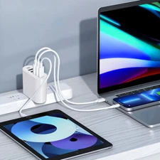 65W 5 USB Type C Fast Wall Charger PD QC3.0 Adapter Fast Charge Cable Universal