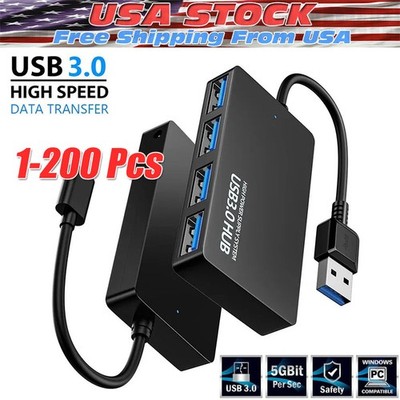 4 Port USB 3.0 Hub Cable Power Adapter Splitter Multiple Extender for Laptop Lot