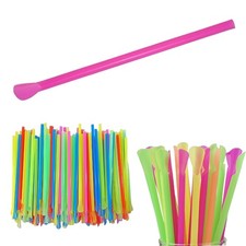8'' Unwrapped Snow Cone Spoon Straw Assorted Bright Colors. Pack of 200ct.
