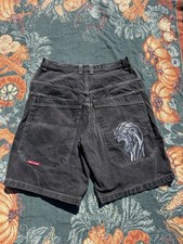 Vintage JNCO Ghouls RARE Skull Jeans Shorts Black Skater Streetwear Y2K Size 38