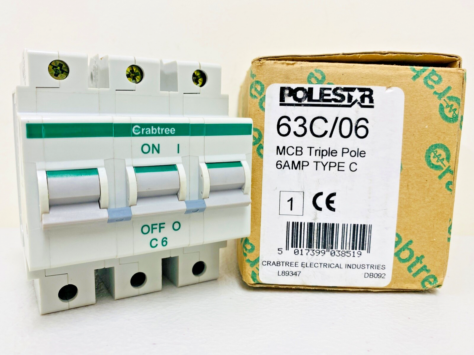 Crabtree Polestar 6A Type C Triple Pole TP 3P Circuit Breaker 6 Amp MCB 63C/06